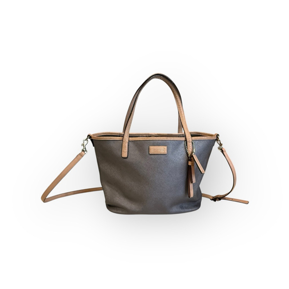 Coach Park Metro Small Tote F25663 Silver/Pewter/Tan Leather Bag Purse​ - Picture 1 of 12